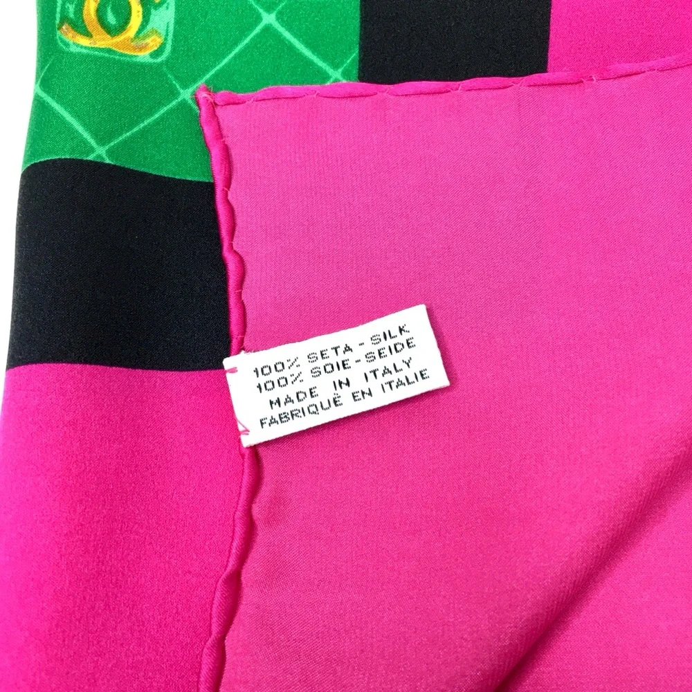 CHANEL authentic silk scarf pink black